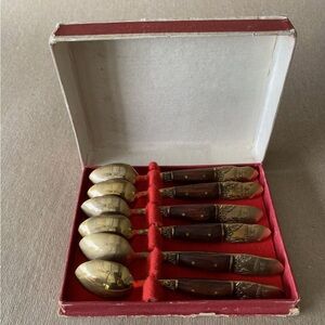 Vintage Brass and Wood Spoon Set